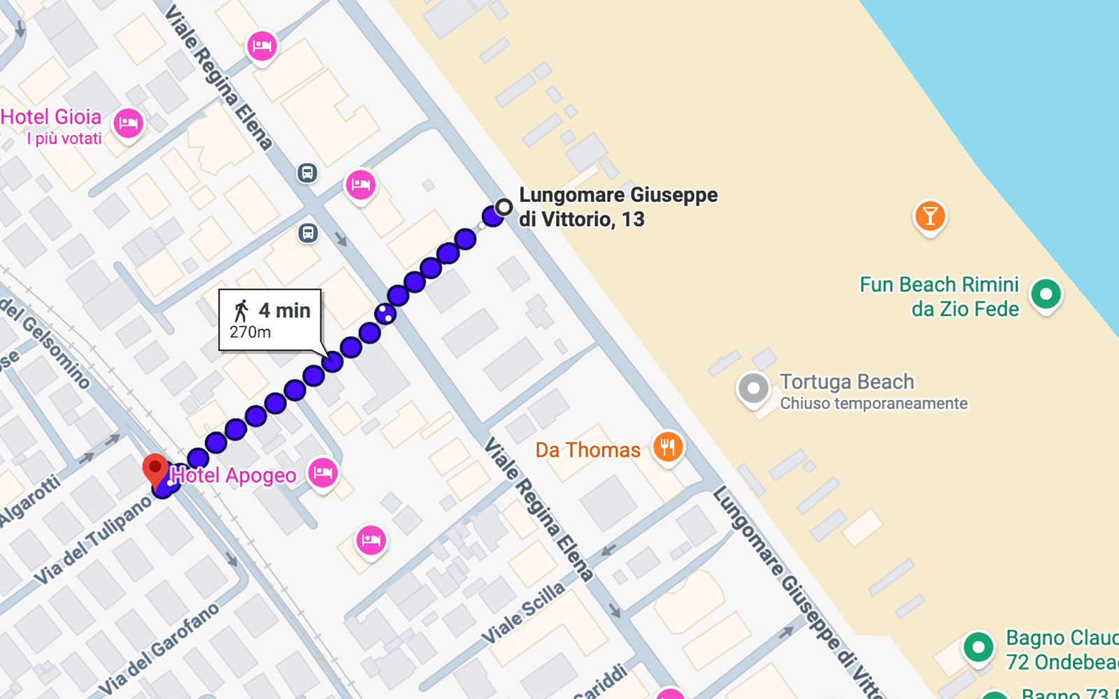 Percorso a piedi dall'appartamento alla spiaggia - 4 minuti
